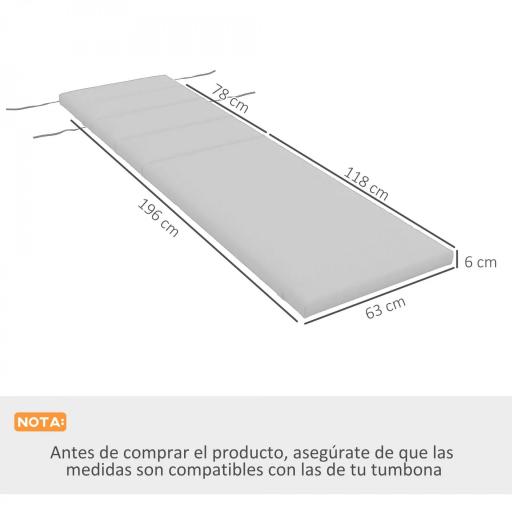 Cojín para Tumbona de Algodón 196x63x6 cm con Tela Hidrófuga Cojín de Asiento y Respaldo Gris Claro [1]
