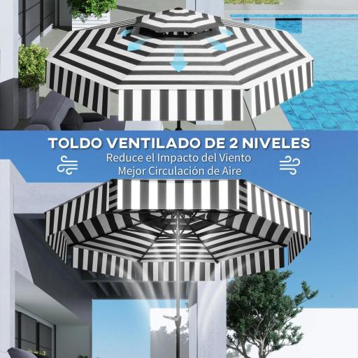 Sombrilla de Jardín Inclinable Ø263 cm con Protección UV30+ Techo Doble Ventilado y Manivela para Patio Jardín y Piscina [4]