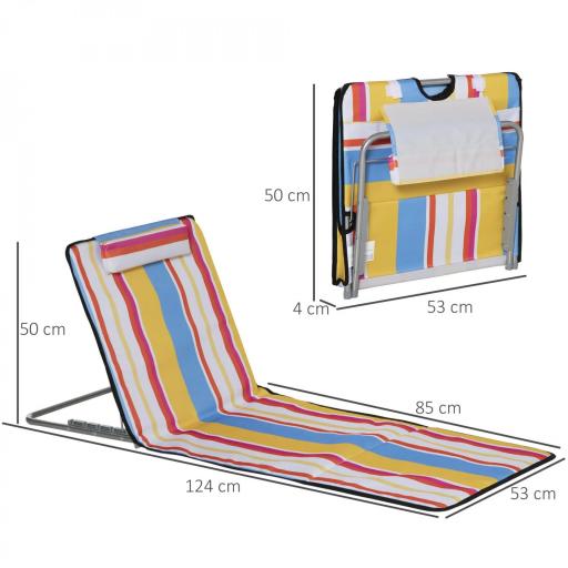 Set de 2 Esterillas de Playa Plegables 124x53x45 cm con Respaldo Ajustable y Reposacabezas Esteras de Playa Portátil de Tela Oxford Acero con Bolsa de Transporte para Balcón Jardín Multicolor [1]