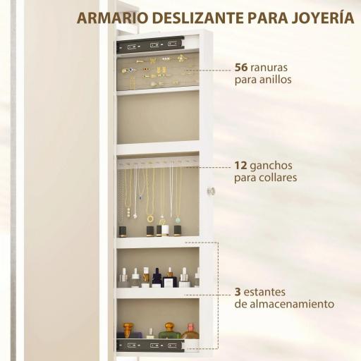 Espejo Joyero con Luces LED Espejo Entero Giratorio de 360° Estantes Abiertos Barras para Colgar Blanco [1]