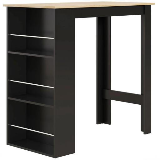Mesa Alta de Bar Mesa de Cocina con 3 Estantes Marco de Madera Estilo Moderno 112x57x106 cm Negro y Natural [5]