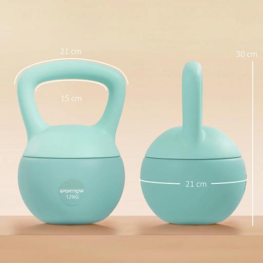 Pesa Rusa 12 kg Kettlebell Relleno de Arena Metálica Mango Antideslizante para Entreno en Casa 21x21x30 cm Verde [1]
