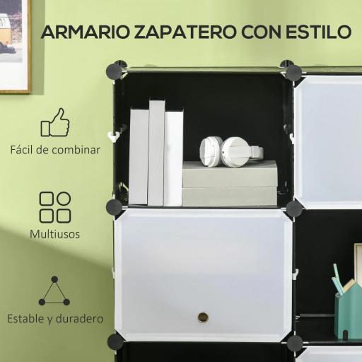 Armario Modular de Plástico Armario Portátil con 12 Cubos Organizador de Zapatos 125x32x125 cm Negro y Blanco [3]
