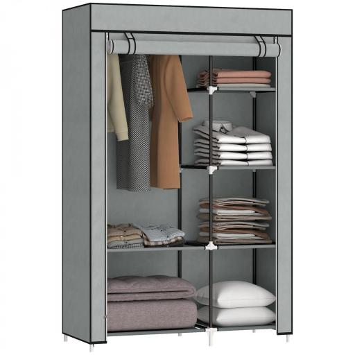 Armario de Tela Plegable Ropero Portátil con 6 Estantes y 1 Barra de Colgar para Dormitorio 103x43x162,5cm Gris [7]