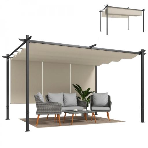 Pérgola de Jardín 4x3 m con Techo Retráctil 3 Laterales Enrollables UPF30+ Cenador de Jardín para Patio Exterior Beige [8]
