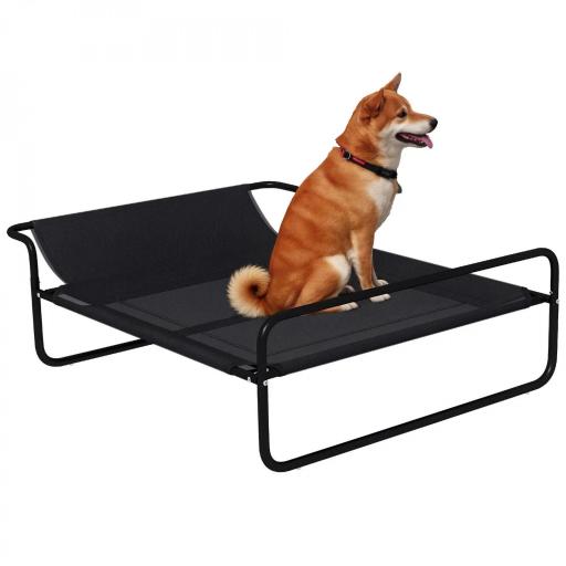 Cama Elevada para Perros Refrescante y Transpirable 106x81x33 cm Malla de Textilene Reposacabezas Inclinado Negro [8]