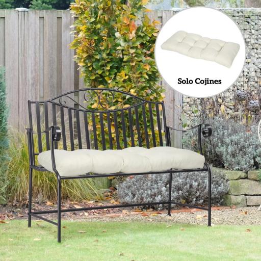 Cojín para Banco de 2 Plazas para Interior y Exterior con 8 Puntadas para Sillas Sofás 110x48x8 cm Crema