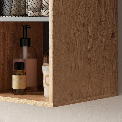 Armario de Baño de Pared con Compartimentos Abiertos y 2 Puertas Mueble de Baño Moderno 80x35x57,5 cm Natural [7]