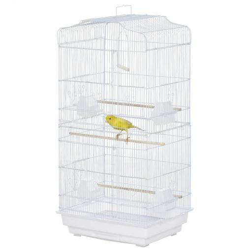 Jaula para Pájaros Pajarera de Metal con 4 Comederos 3 Perchas Columpio y Bandeja Extraíble 46,5x35,5x92 cm Blanco [8]