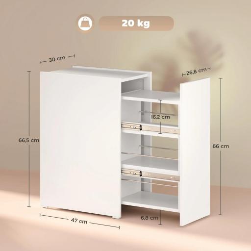 Mueble de Baño Estrecho con Cajón y Ruedas Organizador Independiente con 3 Compartimentos 47x30x66,5 cm Blanco [1]