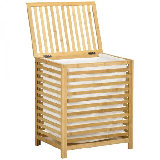 Cesta para la Colada de Bambú Capacidad de 55L Cesto para Ropa Sucia con 2 Asas y Bolsa Extraíble 50x36x60 cm Natural [10]