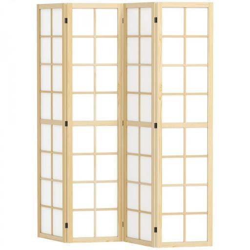 Biombo de 4 Paneles Plegable con Marco de Madera 160x170 cm para Dormitorio Oficina Salón Natural [5]