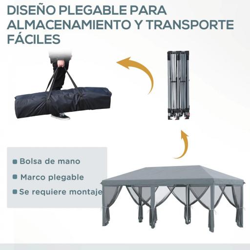 Carpa Plegable Pop-Up Gazebo 6x3 m con 6 Paredes Laterales de Malla Anti-UV y Bolsa de Transporte Gris [3]