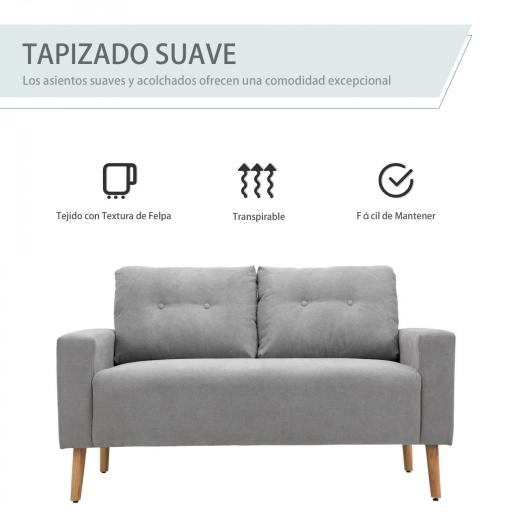 Sofá de 2 Plazas con 2 Cojines Reposabrazos y Patas de Madera de Caucho para Dormitorio Oficina 145x76x88 cm Gris [3]
