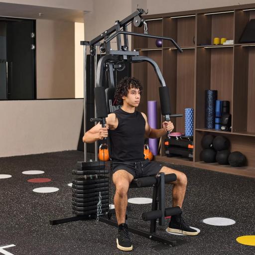 Máquina de Musculación con Pesas Ajustables de 45 kg Prensa de Pecho y Piernas Polea 135x103x200 cm Negro [6]