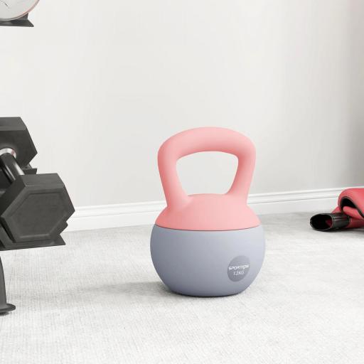 Pesa Rusa 12 kg Kettlebell Relleno de Arena Metálica Mango Antideslizante para Entreno en Casa 21x21x30 cm Rosa y Grisq [6]
