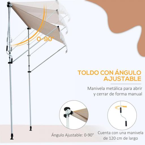 Toldo Manual Retráctil 200x150x170-280 cm para Balcón y Terraza con Altura Ajustable con Manivela Beige [2]