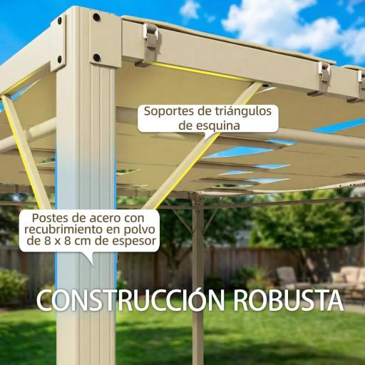 Pérgola de Jardín 3x4 m con Protección UPF 50+ Gazebo con Cortinas Estructura de Acero para Sombra Exterior Beige [5]