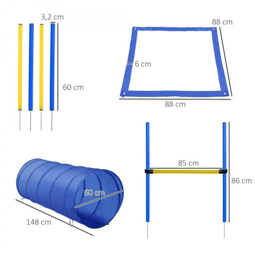 Set de Entrenamiento de Agilidad para Perros Obstáculos de Salto con Altura Ajustable Túnel para Perros Azul y Amarillo [1]