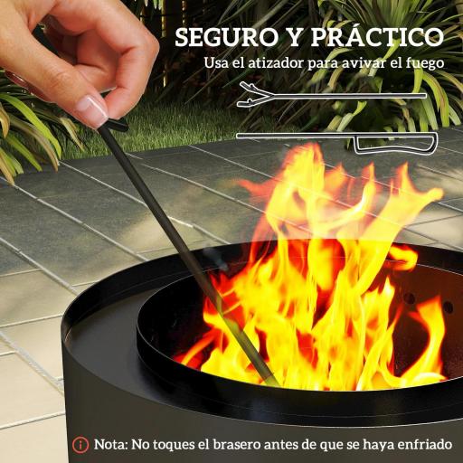 Brasero Exterior Redondo con Bandeja para Cenizas y Atizador Protector de Chispas para Jardín Terraza Ø45x42 cm Negro [2]