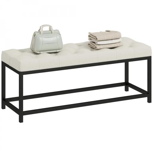 Banco Pie de Cama Tapizado en Terciopelo Diseño Capitoné Base de Metal para Dormitorio Entrada Salón Crema [8]