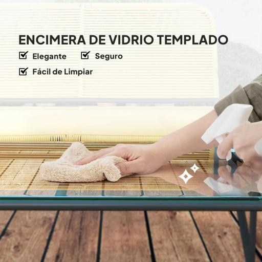 Conjunto de Muebles Jardín Exterior de Ratán de 4 Piezas con Sofá Sillones y Mesa de Tablero de Vidrio Natural [2]