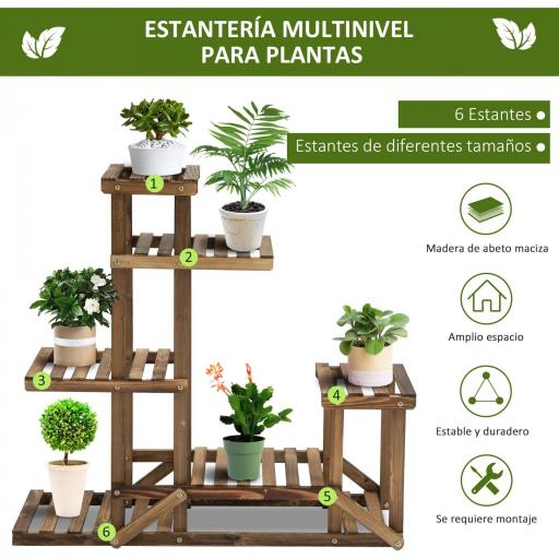 Soporte de Madera para Flores Estantería Decorativa para Macetas Plantas con 6 Estantes Interior y Exterior para Jardín Balcón Terraza 95x28x96,5 cm Carbonizado [4]