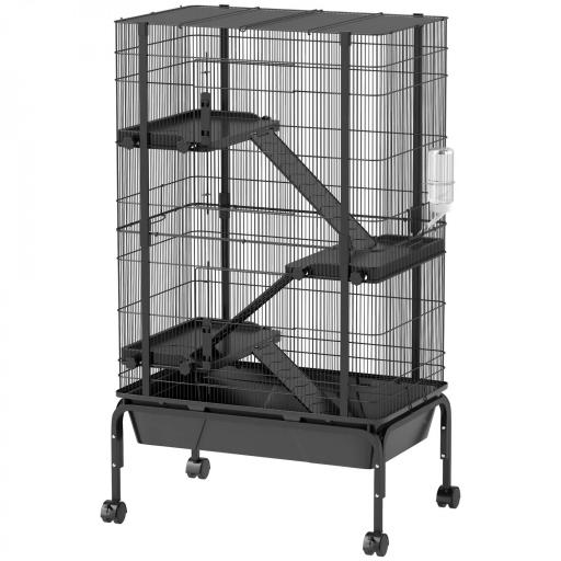 Jaula para Animales Pequeños de 4 Niveles con Ruedas Rampas Cuenco Botella de Agua 69x44x120 cm Negro [8]