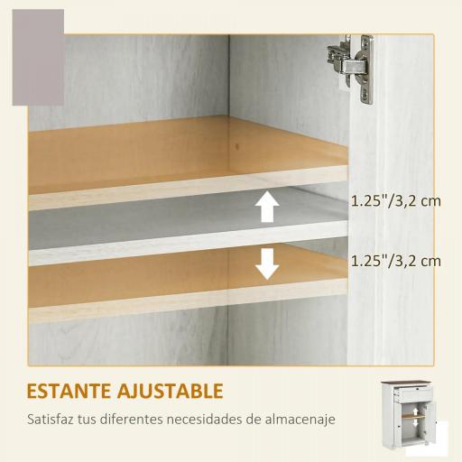 Aparador para Salón Armario de Almacenamiento con Puertas Dobles Cajón y Estante Ajustable 60x30x87,4 cm Blanco [5]
