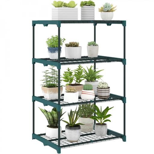 Soporte para Plantas de 4 Niveles Estantería para Plantas de Acero Estantes de Rejilla 67x49x105 cm Verde Oscuro [8]