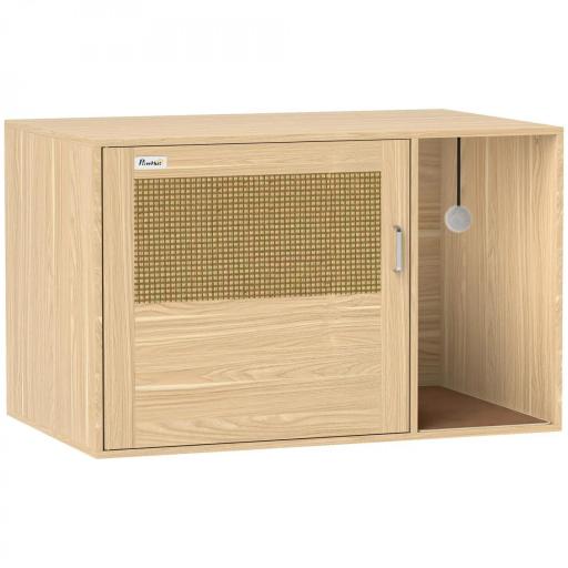 Mueble Arenero para Gatos Caja de Arena para Gatos con Almohadilla para Rascar y Puerta de Ratán 80x50x50 cm Roble [9]