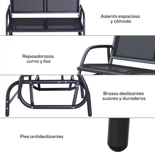 Banco Balancín tipo Silla Oscilante de Jardín o Patio con 2 Plazas 120x70x85 cm Carga 200kg Metal y Tela Texteline [2]