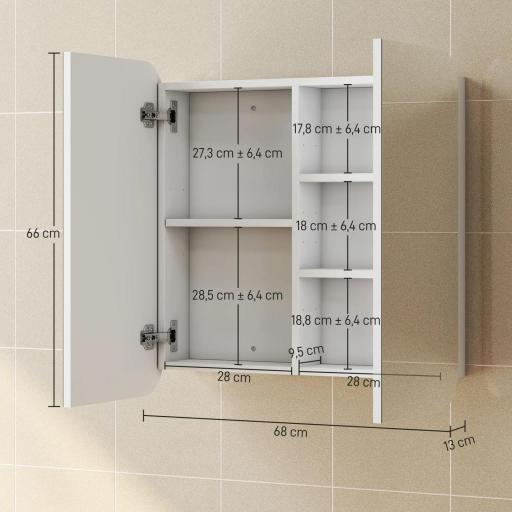 Armario de Baño con Espejo Diseño con Bordes Curvados 2 Puertas Estantes Ajustables 68x13x66 cm Blanco [8]