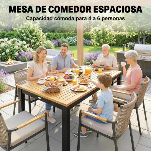 Mesa de Comedor de Jardín de Madera para 6 Personas con Superficie de Listones Orificio 150x75x75 cm Natural [6]