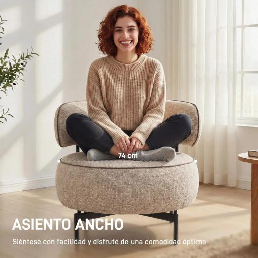 Butaca de Salón con Asiento Giratorio Tapizado en Lino Asiento Amplio Relleno Grueso Patas de Metal Beige [2]