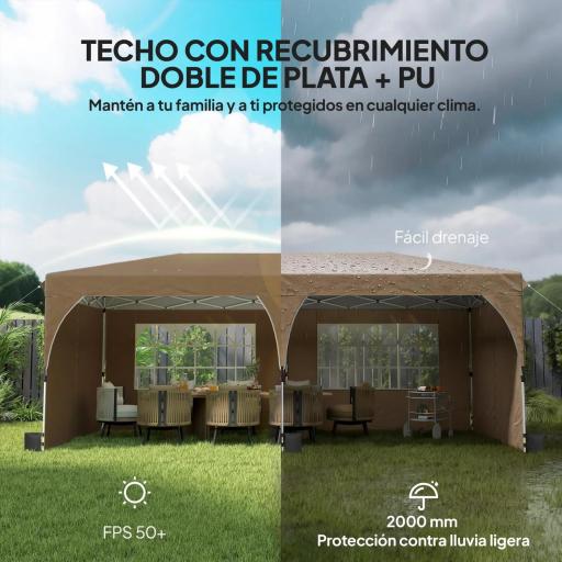Carpa Plegable 6x3 m con Tiras Reflectantes UPF 50+ Fácil Montaje Sistema Central de Bloqueo Impermeable Beige [2]