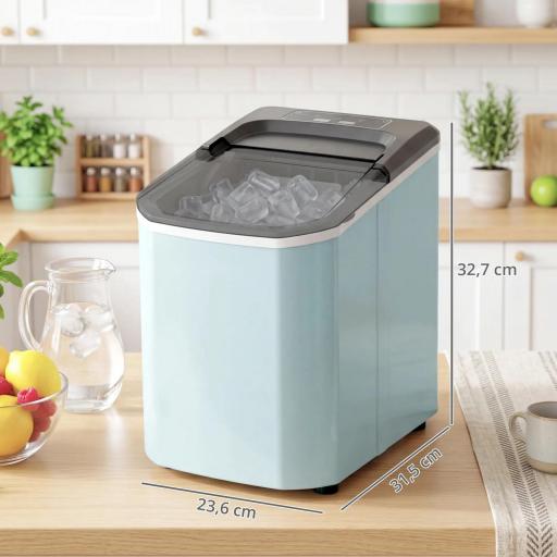 Máquina de Cubitos de Hielo Autolimpiable 12 kg/24H 9 Cubitos Listos en 7 Minutos 2 Tamaños de Hielo 1,5L Depósito Azul [1]