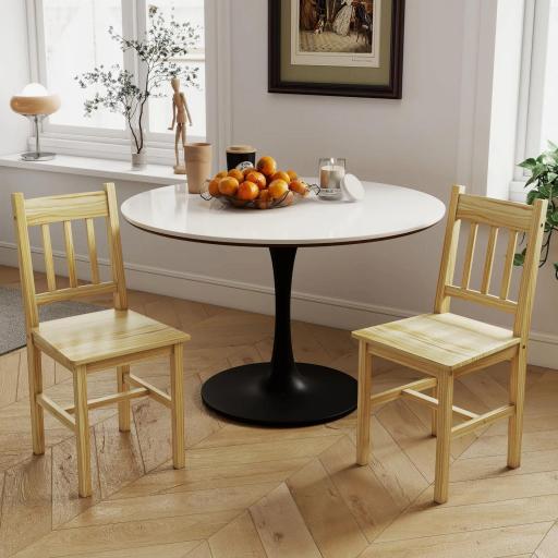 Juego de 2 Sillas de Comedor de Madera Sillas de Cocina con Respaldo de Listones, Asiento Amplio Madera Natural [4]