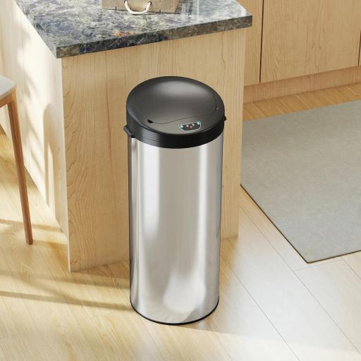 Cubo de Basura Cocina Automático 55 L de Acero Inoxidable con Sensor Infrarrojo Cierre Suave Antihuellas Plateado [3]