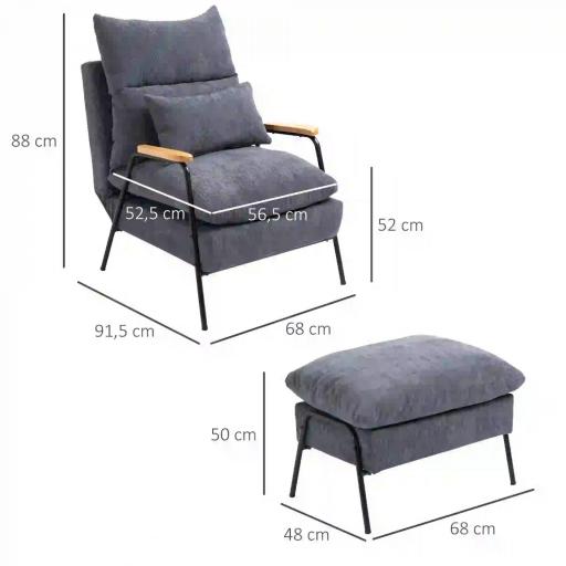 Sillón de Relax con Reposapiés Sillón Reclinable con Respaldo Ajustable Tapizado en Pana 68x91,5x88 cm Gris [1]
