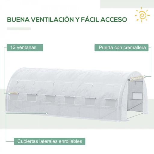 Invernadero de Exterior 6x3x2 m Invernadero de Túnel con Puerta y 12 Ventanas de Malla Enrollables Invernadero de Huerto para Patio Jardín Blanco [5]