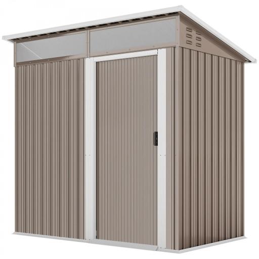 Caseta de Jardín Metálica con Puerta Corredera Ventanas y Ventilación para Almacenaje Exterior 195x122x159/182 cm Marrón [8]