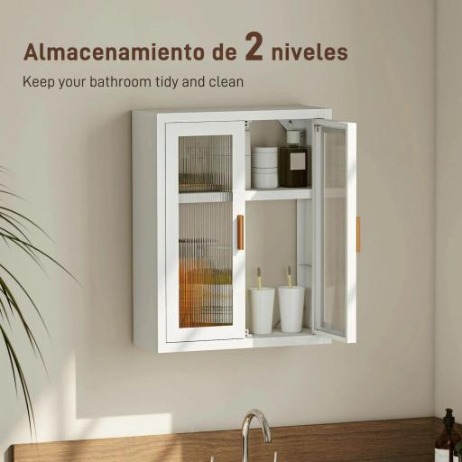 Armario de Baño de Pared Mueble de Baño Colgante Moderno con Estante Ajustable Puertas de Acrílico Blanco [2]