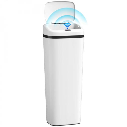 Cubo de Basura Cocina Automático 50 L Estrecha de Acero Inoxidable con Sensor Infrarrojo Modo Manual Antihuellas Blanco [8]