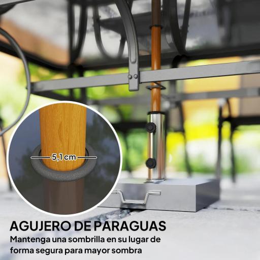 Juego de Mesa y 6 Sillas para Terraza con Orificio para Sombrilla y Encimera de Cristal para Terraza Patio Gris [4]