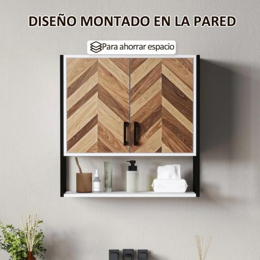 Armario de Pared para Baño Armario Colgante con 2 Puertas Estante Ajustable y Estante Abierto 59x20x60 cm Multicolor [2]