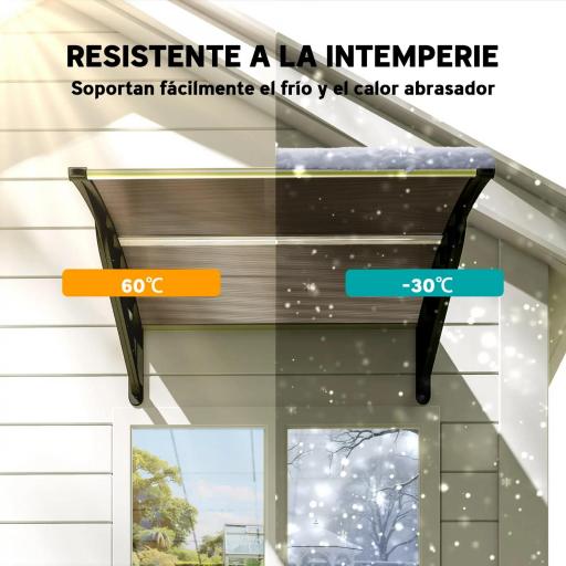 Marquesinas Exterior para Puertas y Ventanas, 103x96,5 cm, Tejadillo de Protección contra Sol y Lluvia, con Cubierta de Policarbonato, Soportes de PP y Regleta de Aluminio, Marrón [4]