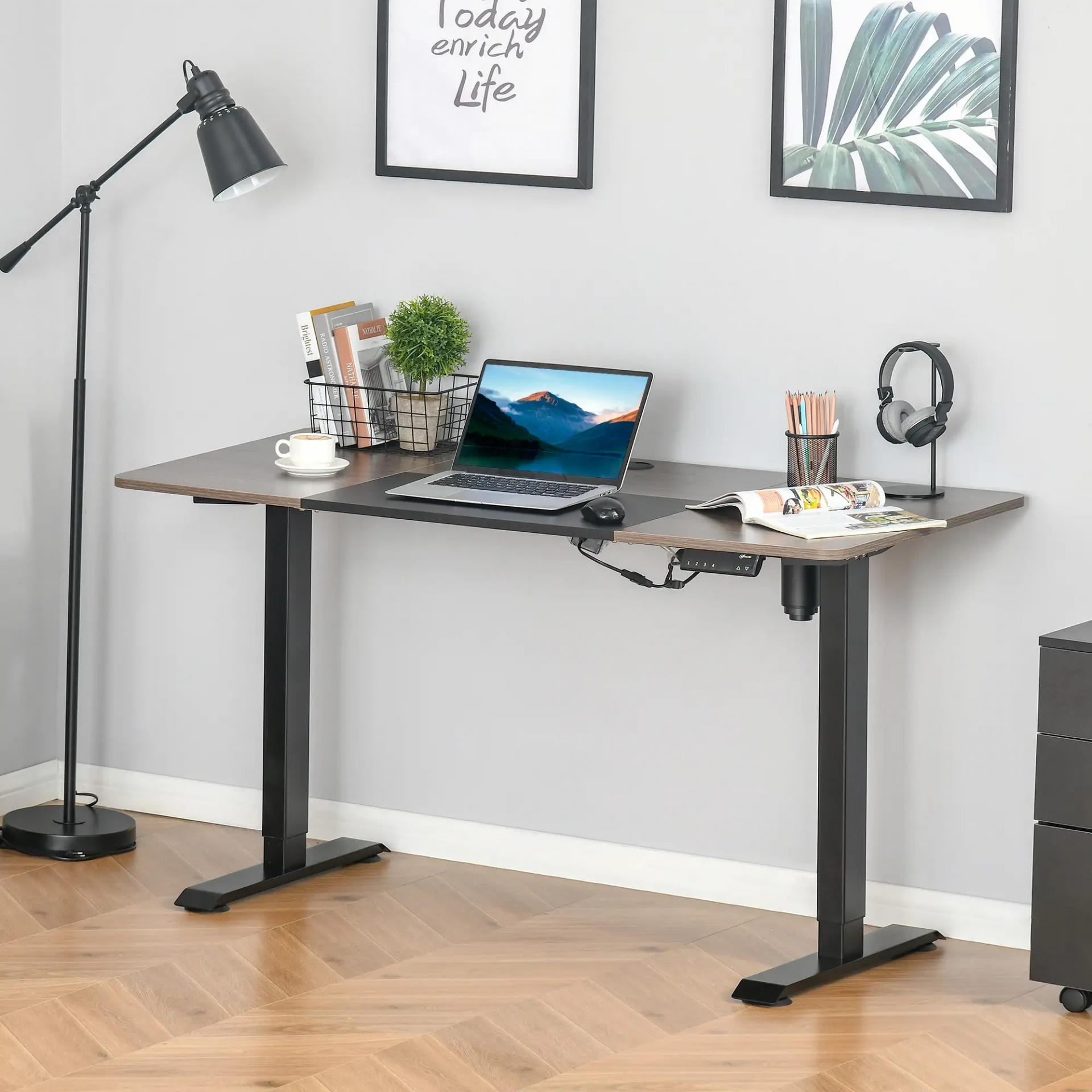 Escritorio Eléctrico con Altura Ajustable y 4 Teclas de Memoria para Oficina Hogar 140x70x72-116 cm Negro y Teca