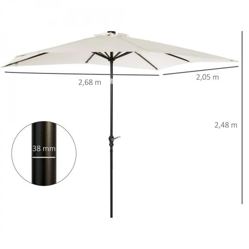 Parasol de Terraza Exterior 268x205x248 cm con Techo Inclinable hasta 45° Luces LED Solares y Manivela Blanco Crema [1]