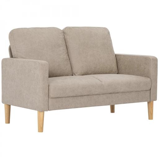 Sofá de 2 Plazas Tapizado en Microfibra con Patas de Madera Reposabrazos 130x78x85 cm Crema [7]